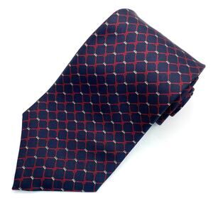 Peterborough Row Bloomingdale's Mens Silk Tie Necktie Navy Red Chicken Wire Geo